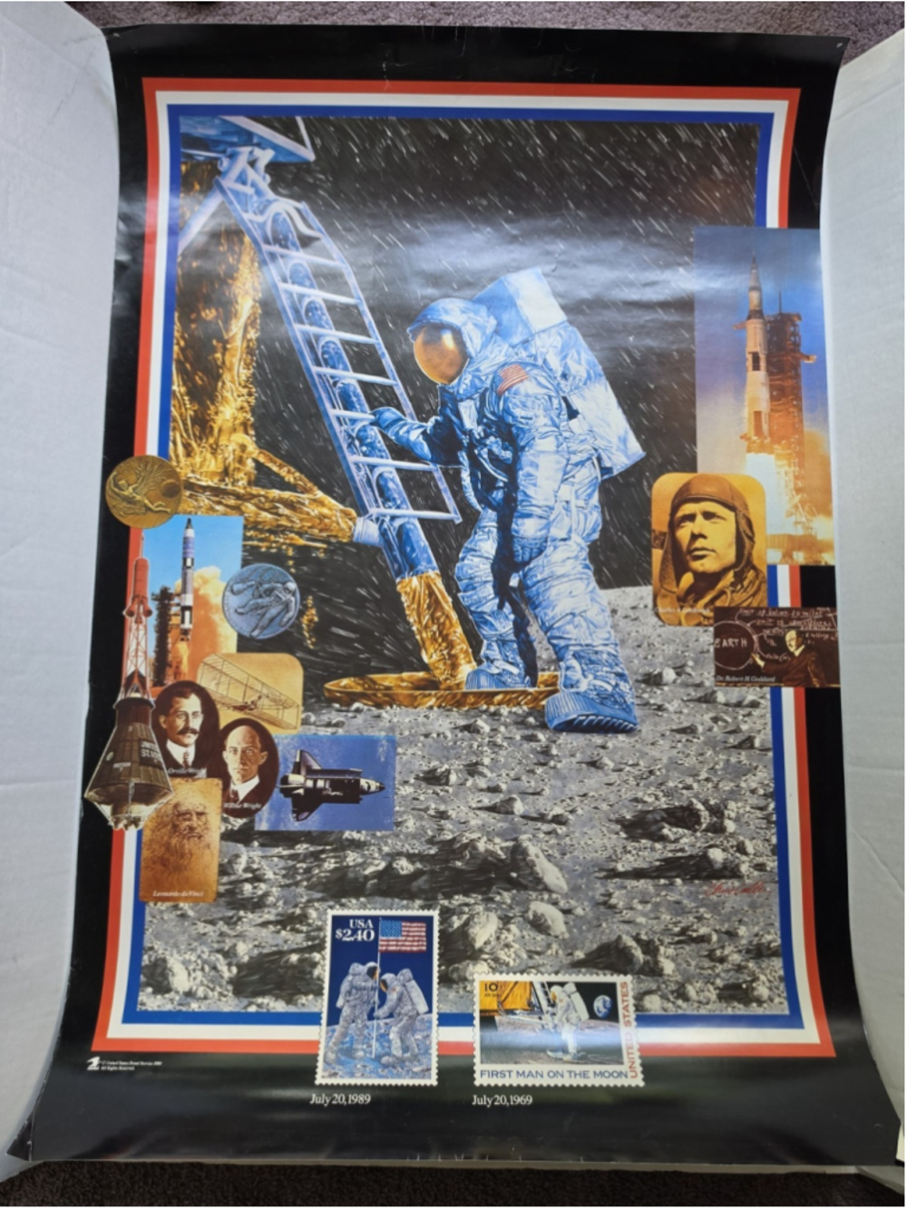 Vintage 1989 USPS Apollo 11 20th Anniversary Moon Landing Lobby Poster 24x36